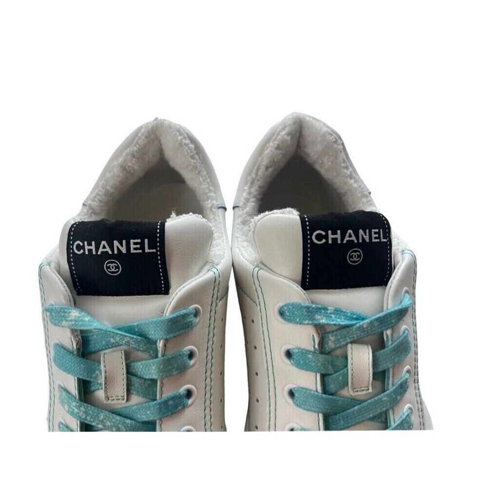 CHANEL Calfskin Men’s Logo Trainer White Blue - Picture 4 of 13